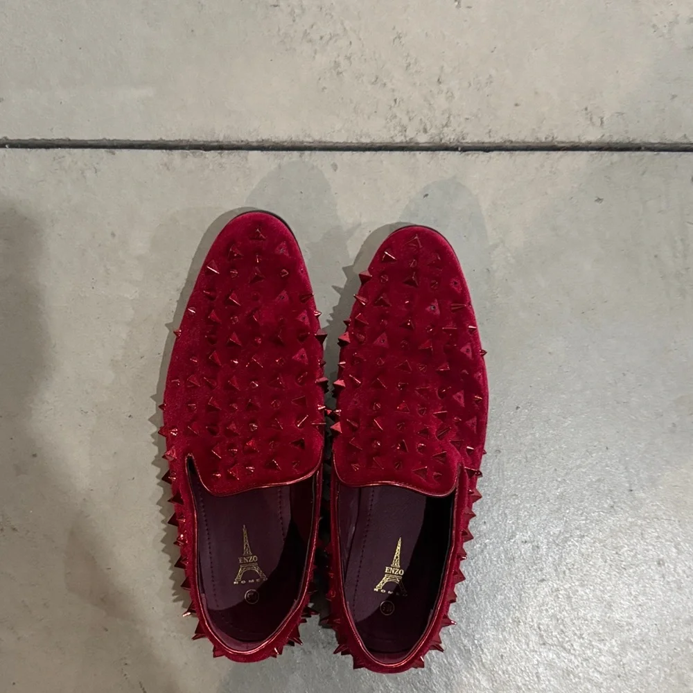 Red Spiked Loafers for Men - Picture 1 of 3